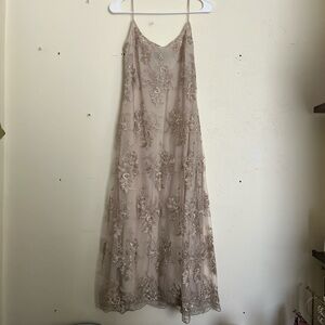 Cynthia Rowley Floral Embroidered Dress in Tan